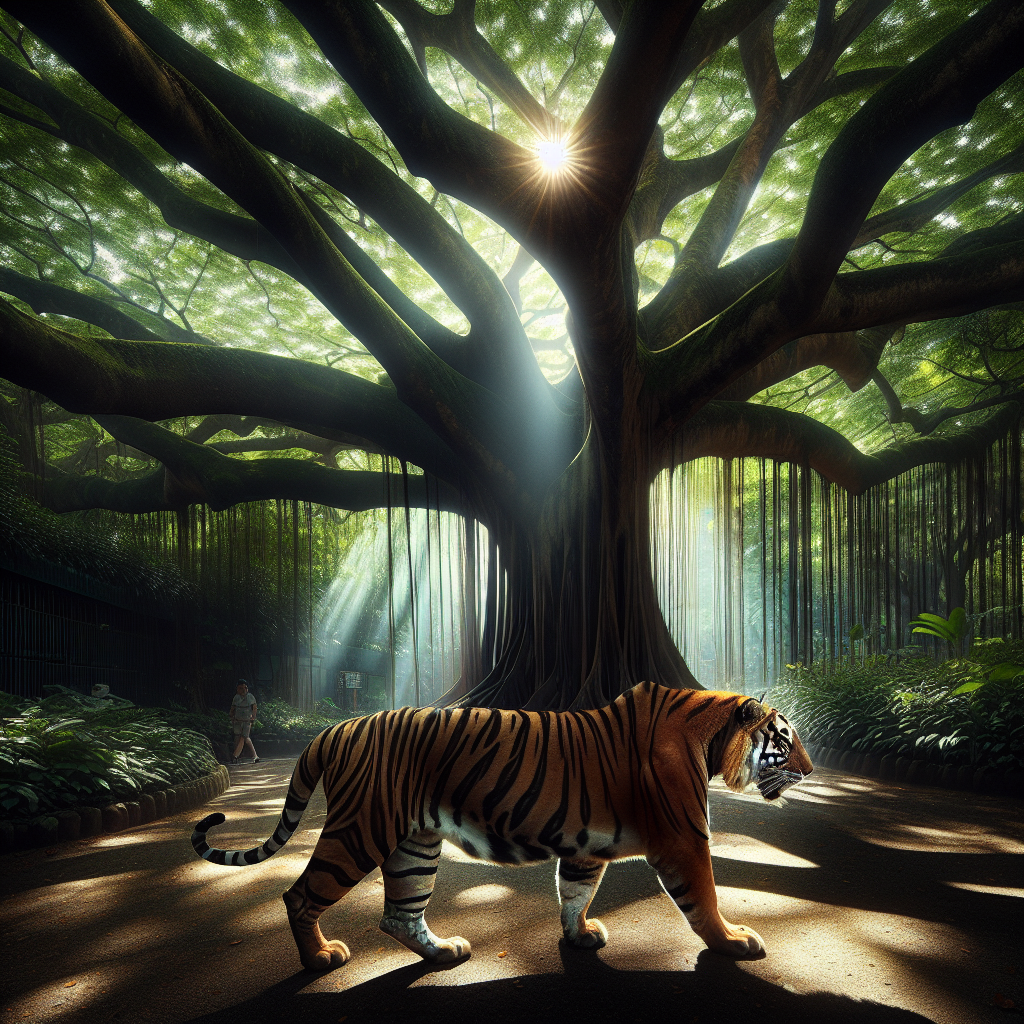 Tigre caminhando na sombra